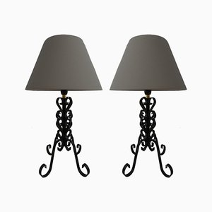 Mid-Century Table Lamps in Black Metal, Set of 2