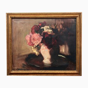 P. Buyssens, Bouquet de Roses, Olio su tela, con cornice