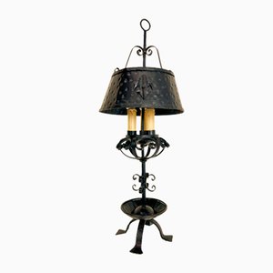Mid-Century Brutalist Style Forged Table Lamp in Wrought Iron, 1960s