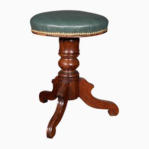 Antique English Victorian Leather Piano Stool, 1850s