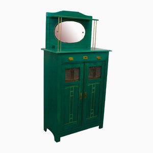 Art Nouveau Vertiko Cabinet in Hand-Painted Green Malachite with Mirror Top, 1900s