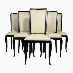 French Art Deco Leather Dining Chairs, 1920s, Set of 6