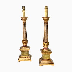 Early 20th Century Italian Giltwood Table Lamps, Italy, Set of 2