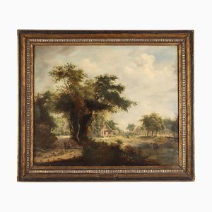 Meindert Hobbema, Landschaft mit Figuren, 1700er, Öl auf Leinwand, Gerahmt
