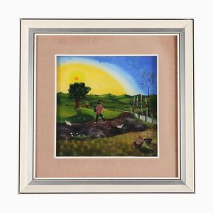Mario Previ, Naive Painting, Oil on Glass, Framed