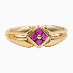 Vintage 18k Gold Ring with Square Cut Rubies, 1970s