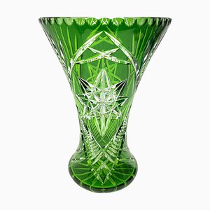 Grand Vase Bohème en Cristal Vert Vif, 1930