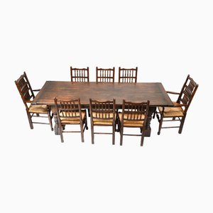 Refectory Table Dining Set Spindleback Chairs, Set of 8