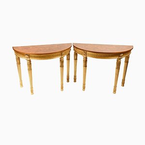 Adams Console Tables in Gilt Base Marquetry Inlay, Set of 2