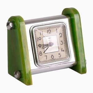 French Art Deco Green Marble Bakelite Clock by Savoy, 1930
