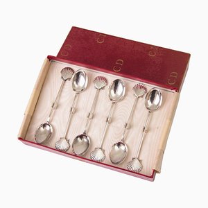 Shell Design Silver Spoons in Box from Christian Dior, 1930, Set of 6