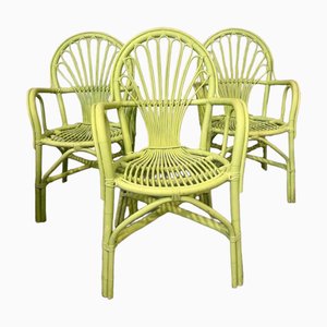 Vintage Spanish Bamboo Chairs in Lime Green, Set of 3