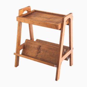 Vintage Teak Table with Magazine Rack & Removable Tray, France, 1950s