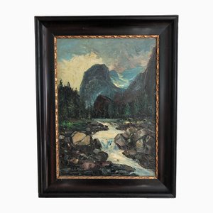 W. A. Hahn, Ruisseau de montagne, Oil on Cardboard, Framed