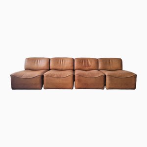 Patinated Ds-15 4-Element Leather Sofa for de Sede, Switzerland, 1970s, Set of 4