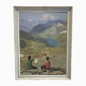 D. Bédard, Au pied de la tour Sallière, Lac de Barberine et Massif du Mont-blanc, Oil on Canvas, Framed