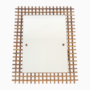 Mid-Century French Mirror in Rattan and Brass, 1950s