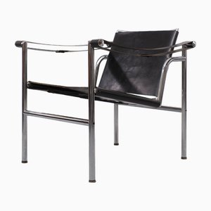 Black Leather LC1 Armchair attributed to Le Corbusier, 1972