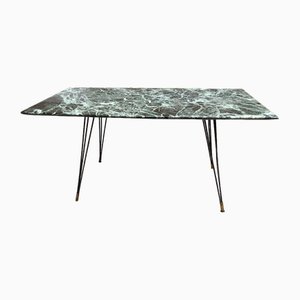 Tavolo con base in ferro in ottone con ripiano in marmo verde Alpi, anni '50
