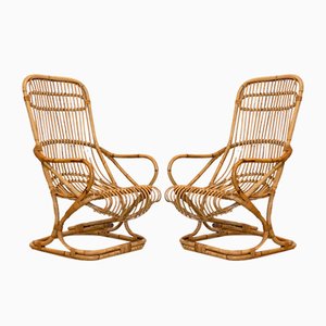Set of Wicker & Bamboo Armchairs, 1970s