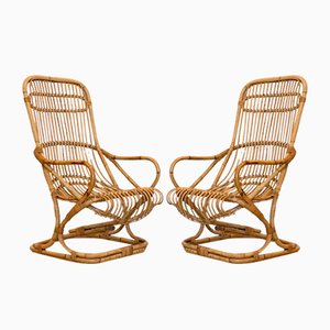 Wicker & Bamboo Armchairs, 1970s, Set of 2