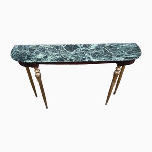 Console Table in Brass Legs & Green Marble Top Alps, 1950s