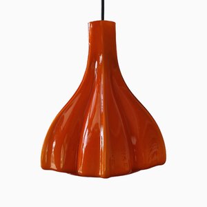 Flower Shaped Orange Glass Pendant Lamp by Peill & Putzler, Germany, 1970s