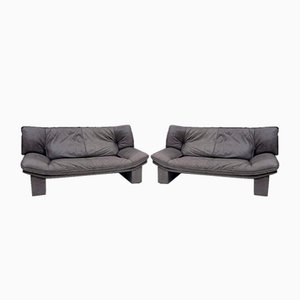 Postmodern Sofa in Italian Leather by Nicoletti Salotti, 1980s, Set of 2