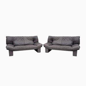 Postmodernes Sofa aus Italienischem Leder von Nicoletti Salotti, 1980er, 2er Set