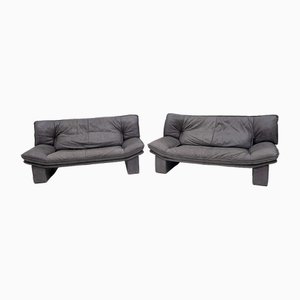 Postmodern Sofa in Italian Leather by Nicoletti Salotti, 1980s, Set of 2