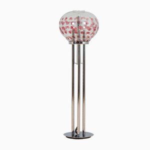 Lámpara de pie italiana de cristal de Murano soplado a mano y cromo al estilo de Toni Zuccheri, años 70