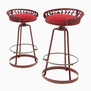 Italian Red Rope High Stools by Marzio Cecchi, 1970s, Set of 2