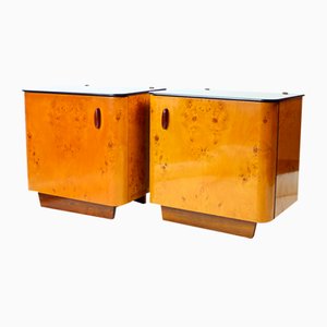 Czechoslovakian Two Bedside Tables in Wood and Glass, 1940s, Set of 2