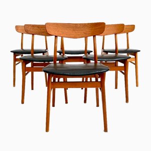 Danish Black Vinyl Dining Chairs in Teak and Beech from Farstrup Møbler, 1960s, Set of 6
