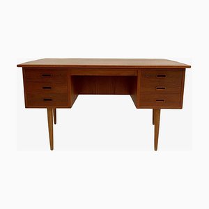 Danish Curved Teak Writing Desk with Recessed Handles, 1960s