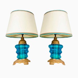 Italian Blue Murano Glass Lamps, 1972, Set of 2