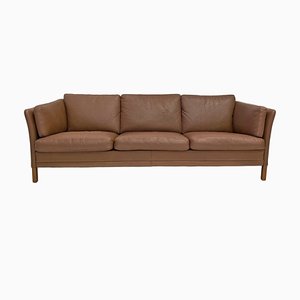 Danish Three-Seater Sofa in Tan Brown Leather, 1960s