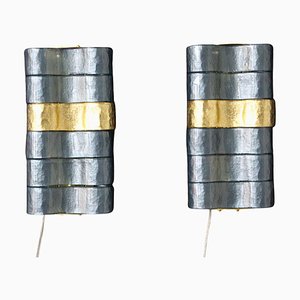 Mid-Century Blue, Grey and Gold Murano Glass Sconces, 1980s, Set of 2