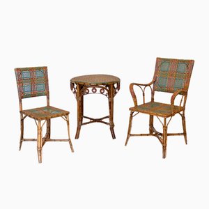 Gartenstühle & Beistelltisch aus Korbgeflecht aus dem späten 19. Jh. im Stil von Perret Et Vibbrt, 3er Set