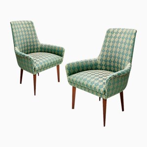 Vintage Green Fabric & Beech Armchairs, Italy, 1960s, Set of 2