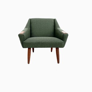 Danish Armchair in Dark Green Wool and Teak, 1960s