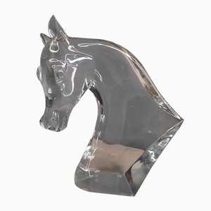 Sculpture Tribute to Queen Elizabeth II with Horse in Clear Glass from Lalique France