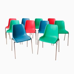 Sedie impilabili multicolori nello stile di Helmut Starke, anni '70, set di 10
