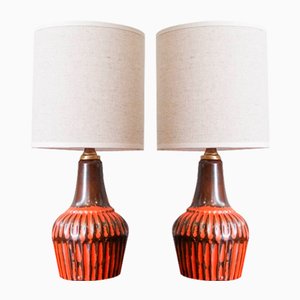 Secla zugeschriebene Braune & Orangefarbene Keramik Tischlampen, 1960er, 2er Set