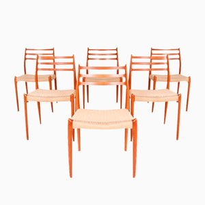 Modell 78 Stühle aus Teak mit Papiergeflecht von Niels Otto Møller für JL Møllers Möbelfabrik, 1970er, 6er Set