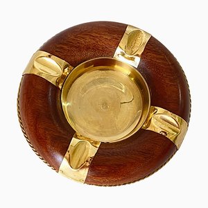Wood and Brass Ashtray in Brown and Gold, France, 1970