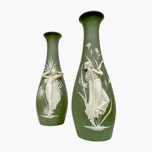 Vintage Bisque Porcelain & Jasperware Vases, Set of 2