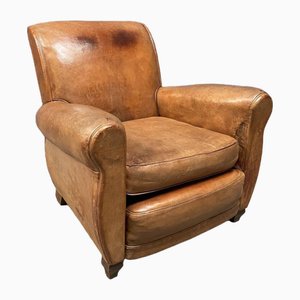 French Leather Club Chair, 1930s