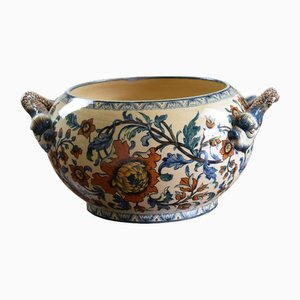 Large Antique French Faience Jardiniere by Gien, 19th Century