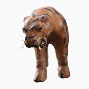 Petite Figurine Tigre Modèle Recouvert de Cuir, Début du 20ème Siècle